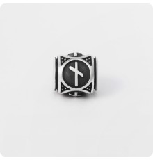 Шарм-бусина с руной Наутиз (Науд) из серебра