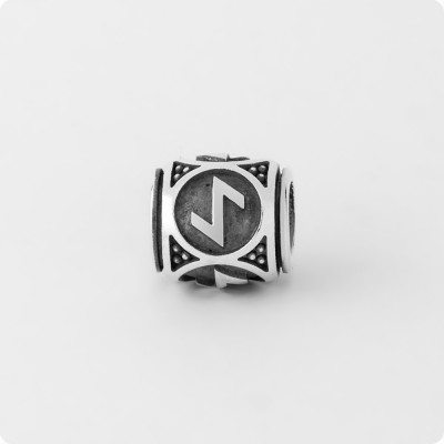 Шарм-бусина с руной Эйваз (Ир) из серебра