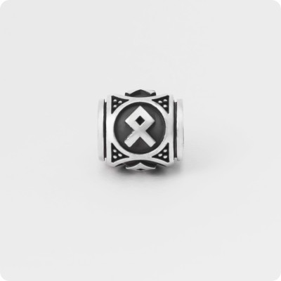 Шарм-бусина с руной Одал (Отала) из серебра