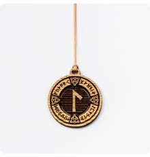 Руна Лагуз (Легр) в руническом круге из дерева (Дикий Лук)