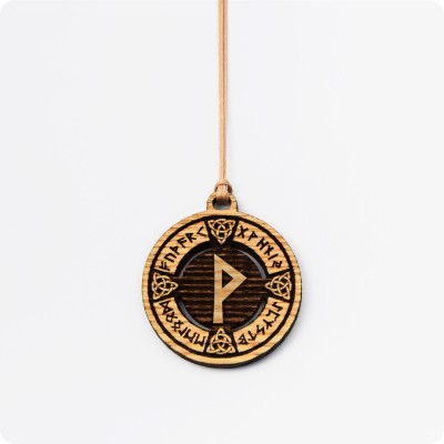 Руна Вуньо (Вунье) в руническом круге из дерева