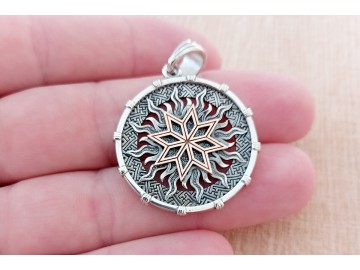 Алатырь с Солнцем (серебро с золотом), 30 мм