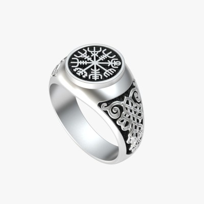 Кольцо с руническим компасом Вегвизир из серебра