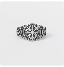 Кольцо с руническим компасом Вегвизир и пентаграммами