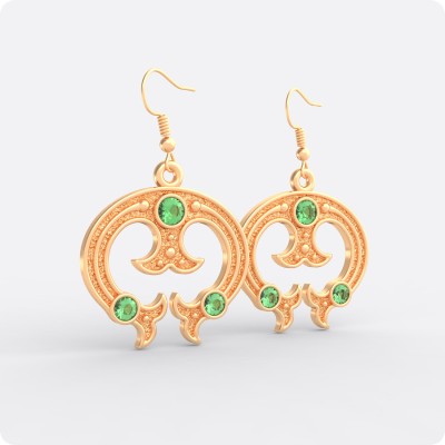 Серьги Лунница из золота (три камня)