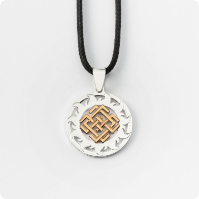 Оберег Символ Белобога из серебра с золотом в Солнечном Круге