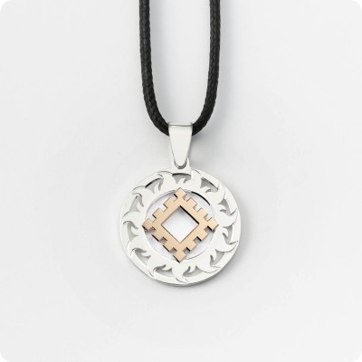 Оберег Репейник Счастья из серебра с золотом в Солнечном Круге