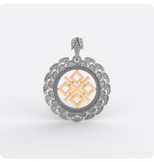 Оберег Макошь (Мокошь) в берёзовых листьях (серебро с золотом)