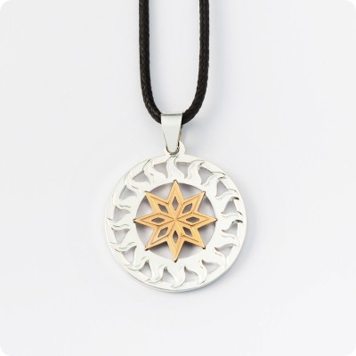 Оберег Алатырь из серебра с золотом (Солнце Славян)