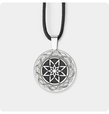 Оберег Алатырь-щит из серебра в дубовых листьях