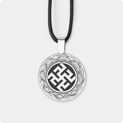 Оберег Одолень трава из серебра в дубовых листьях