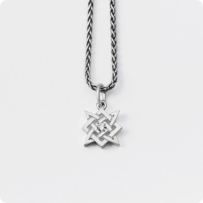 Оберег Звезда Руси (Квадрат Сварога) из серебра с камнем