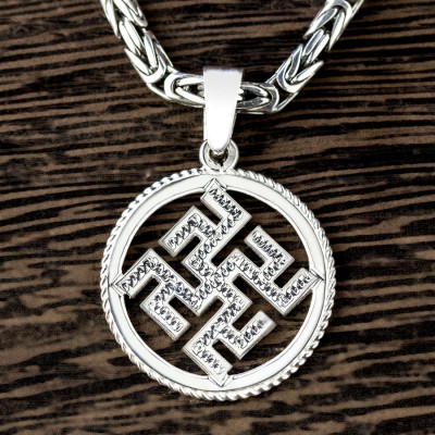 Оберег Одолень трава из серебра в круге