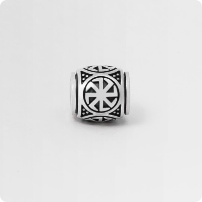 Шарм - бусина с оберегом Коловрат (посолонь) из серебра