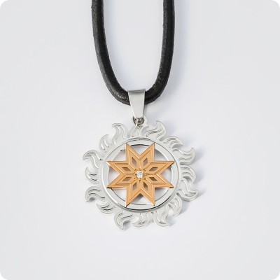 Оберег Алатырь в Ярило с камнем (серебро с золотом)