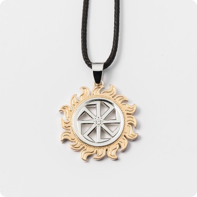 Оберег Коловрат из серебра с золотом в Ярило (с камнем)