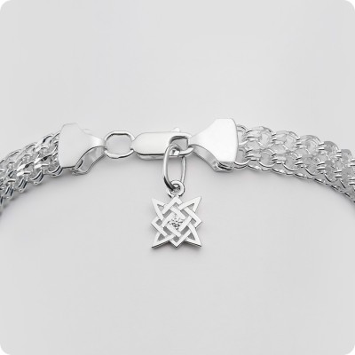 Серебряный браслет плетение Двухполосный Бисмарк со Звездой Руси (Квадрат Сварога)